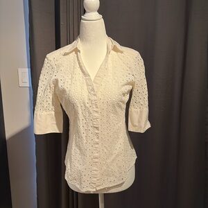 7th avenue button down eyelet blouse. Cotton white. XS.